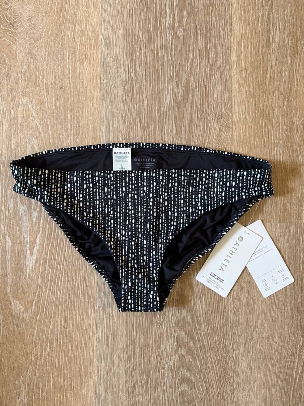 Athleta Clean Medium Bikini Bottom with Black & White Dash Print